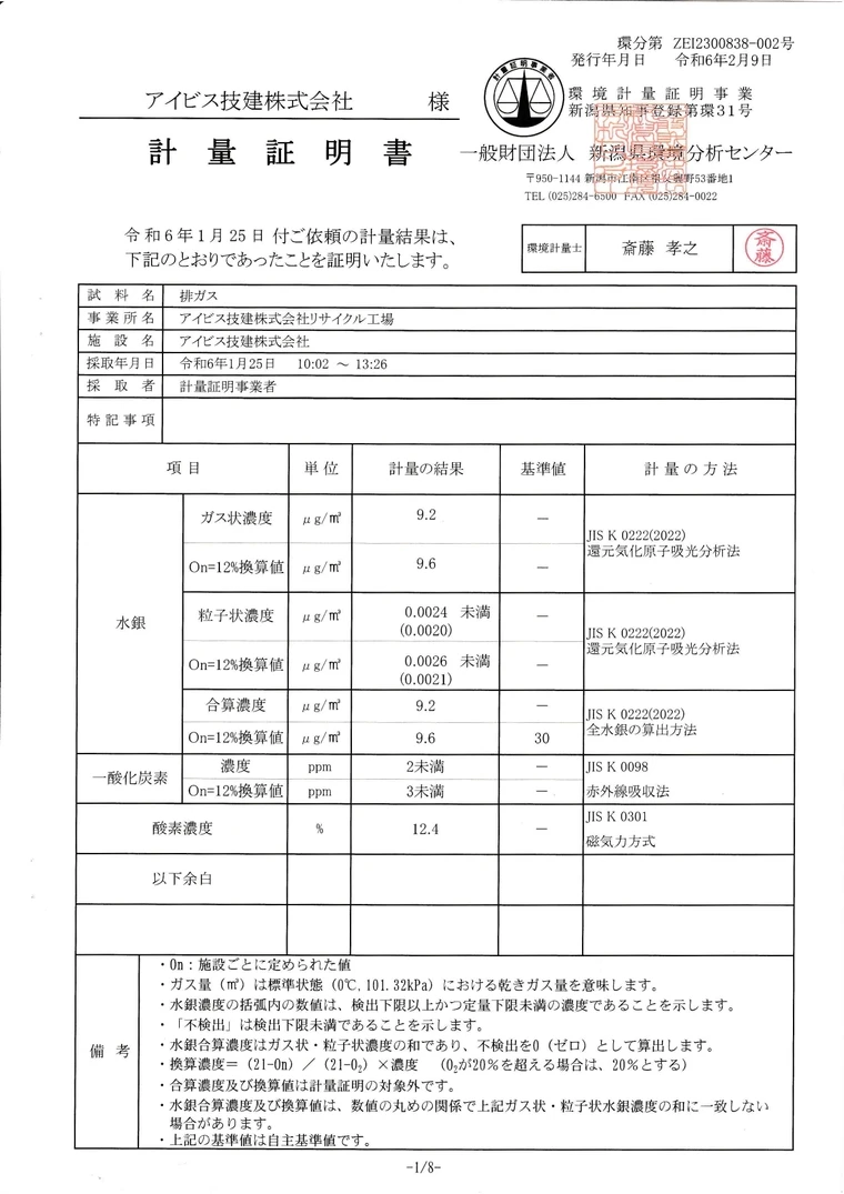 排ガス水銀測定2024.1.25